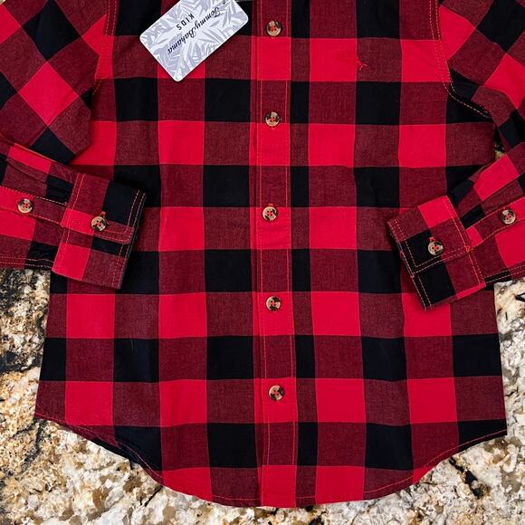 NWT Tommy Bahama Kids Red/Black Buffalo Plaid Button Up Shirt - SIZE XS (4) - Picture 3 of 6
